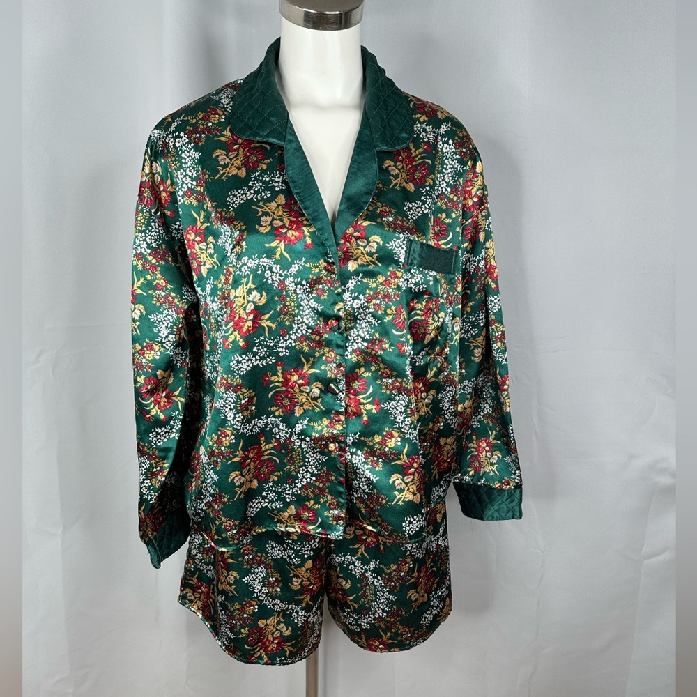 VTG Victoria's Secret Floral Boho Kimono Pajama Shorts Set Top Bottom Sz Lg